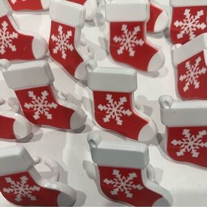 25 Red and White Christmas Stocking Rings Cupcake Cake Toppers Baking
